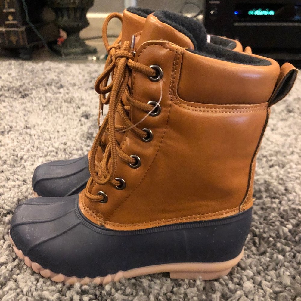 Girls Pierre Dumas Lt. Brown & Navy Winter Boots - Picture 2 of 3